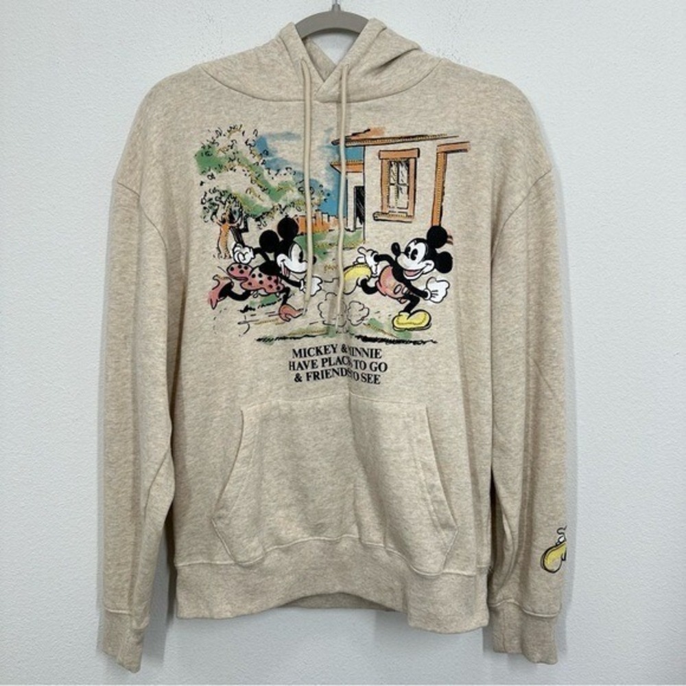 Disney Cream Mickey & Minnie‎ "Places to Go, Friends to See" Sweatshirt Hoodie S